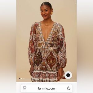 New Farm Rio Boho Floral Print Deep V-Neck Dress in Brown Multi